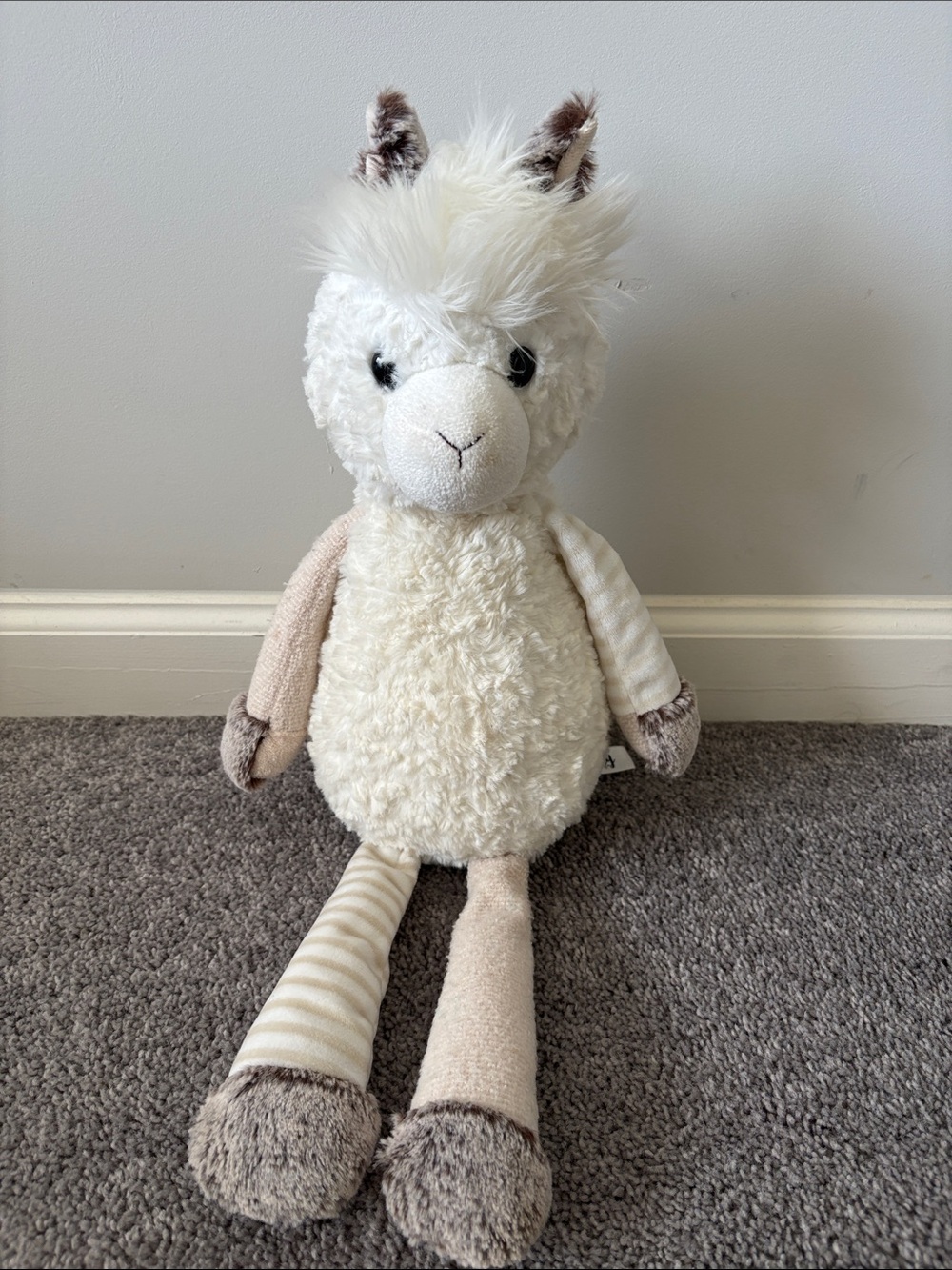 Purely Luxe Llama Alpaca Plush White Striped Stuffed Animal Lovey Plush
